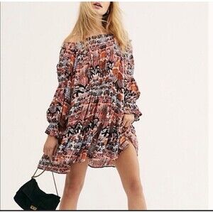 Free People See Ya There Elephant Print Mini Tunic Dress Small Oversize ob968097